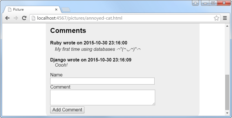 Showing comments from the database