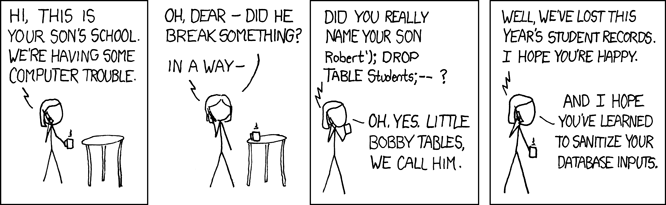 xkcd cartoon about SQL injection
